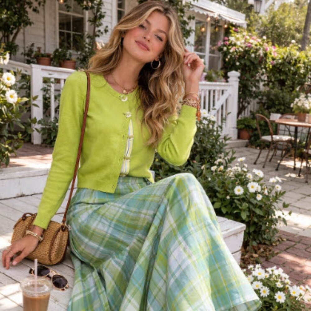 North Style‎ Vintage Plaid Green & Blue Women's Pull On Maxi Skirt. Size XL